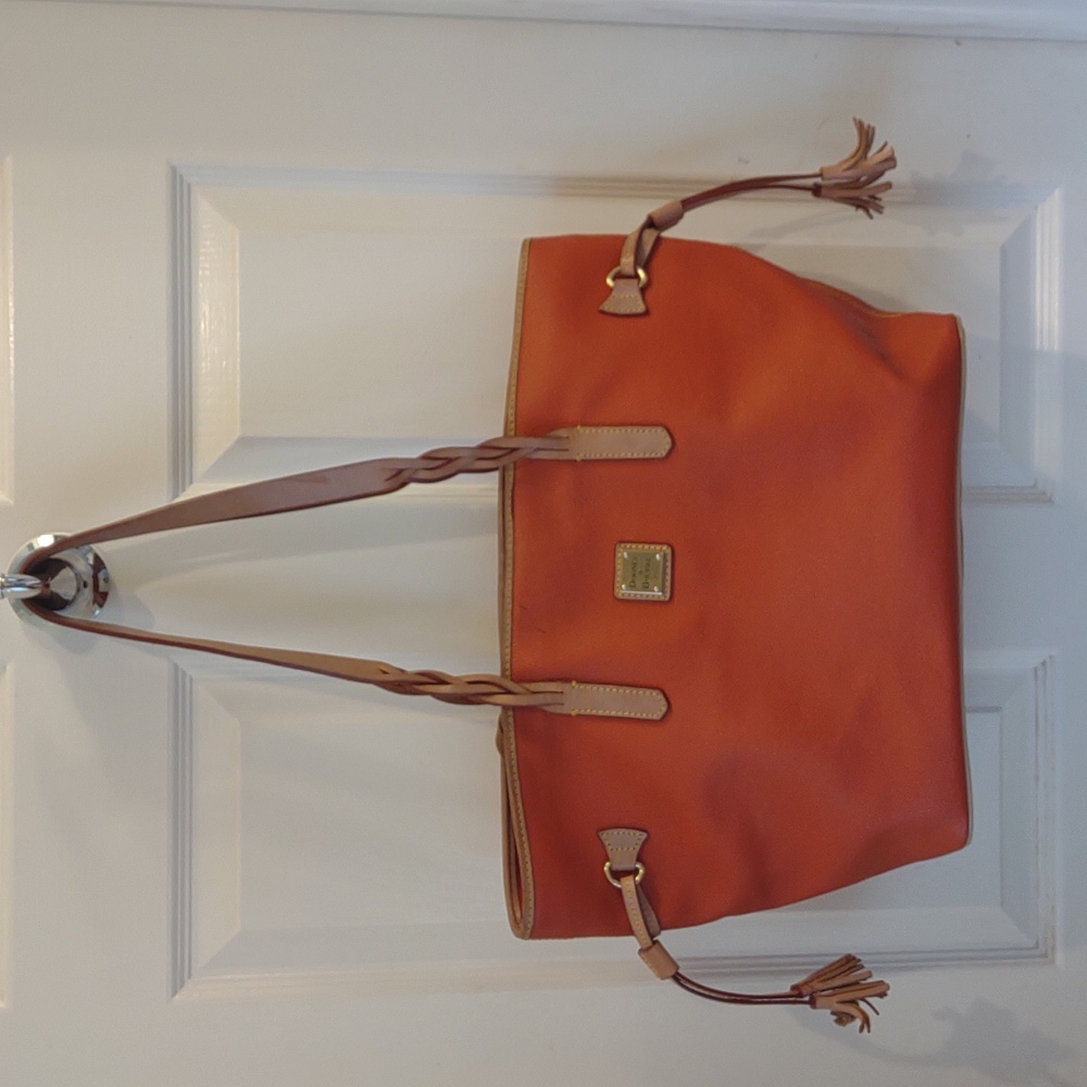 Dooney and Bourke large pebble leather orange tote bag